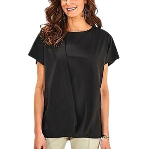 Soft Surroundings Go Lively black dolman short sleeve draped front tunic top S